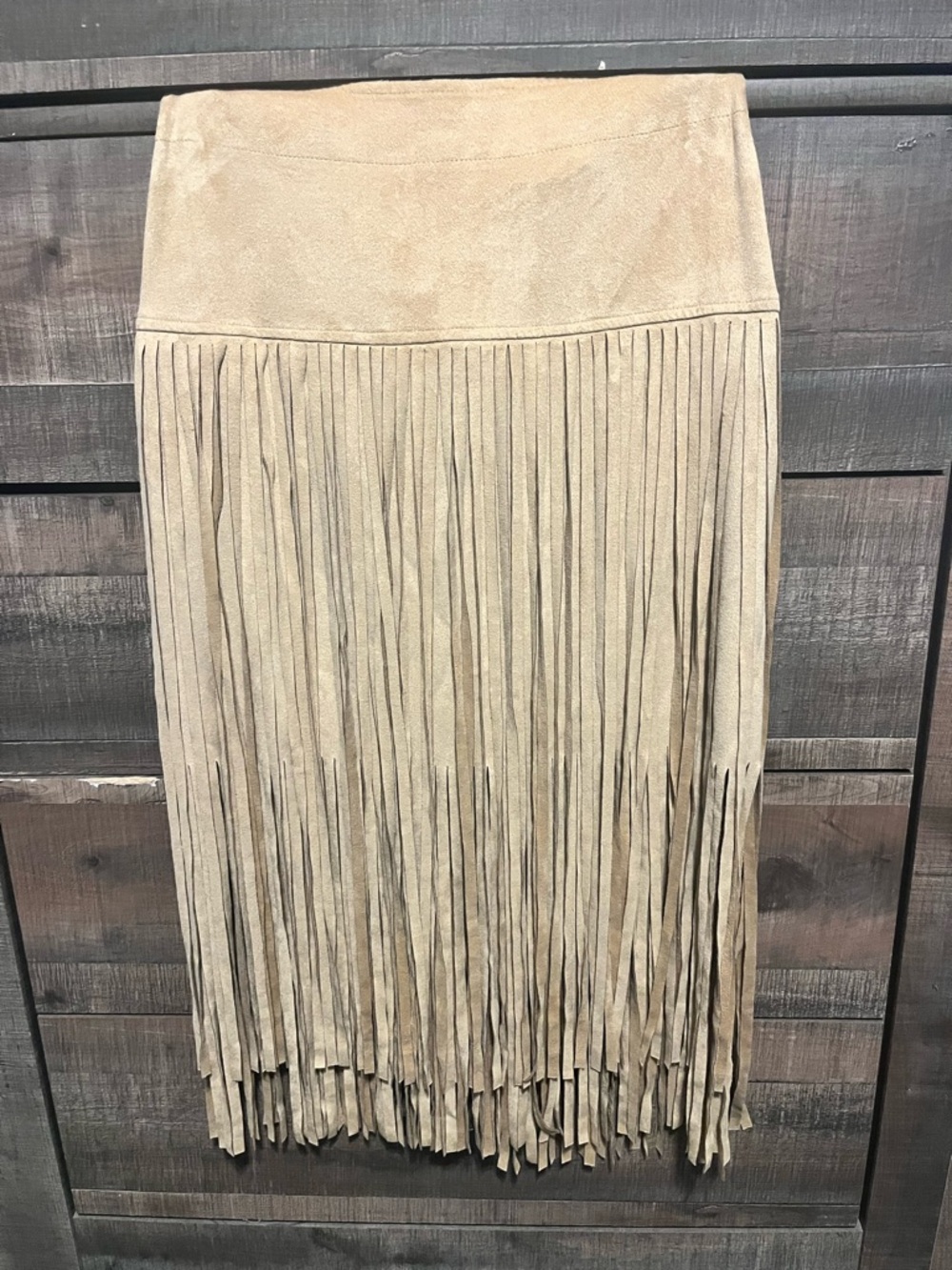 Free People Tan Suede Fringe Midi Skirt